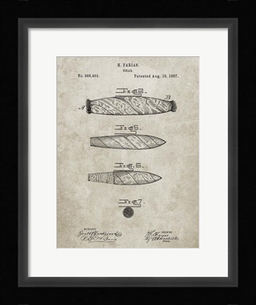 Framed Cigar Patent - Sandstone Print