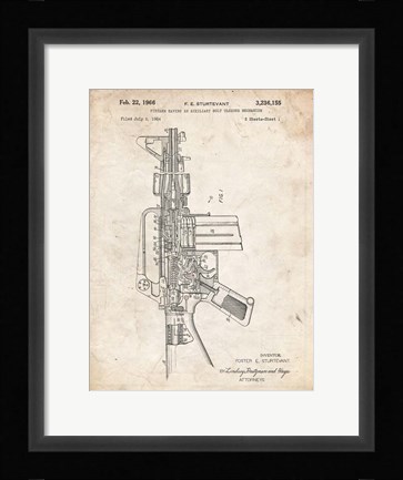 Framed Firearm With Auxiliary Bolt Closure Mechanism Patent - Vintage Parchment Print