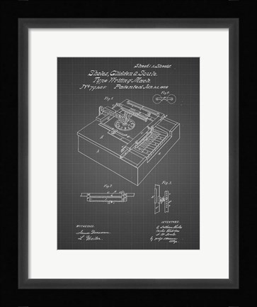 Framed Type Writing Machine Patent - Black Grid Print