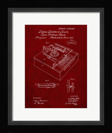Framed Type Writing Machine Patent - Burgundy Print