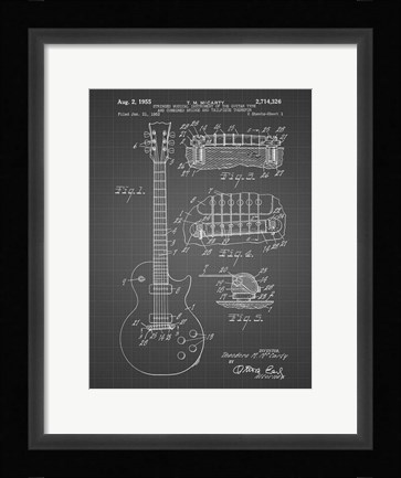 Framed Guitar &amp; Combined Bridge &amp; Tailpiece Therefor Patent - Black Grid Print