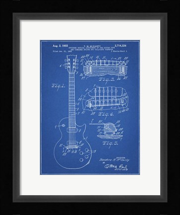 Framed Guitar &amp; Combined Bridge &amp; Tailpiece Therefor Patent - Blueprint Print
