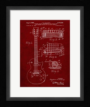 Framed Guitar &amp; Combined Bridge &amp; Tailpiece Therefor Patent - Burgundy Print