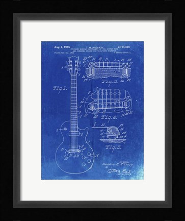 Framed Guitar &amp; Combined Bridge &amp; Tailpiece Therefor Patent - Faded Blueprint Print