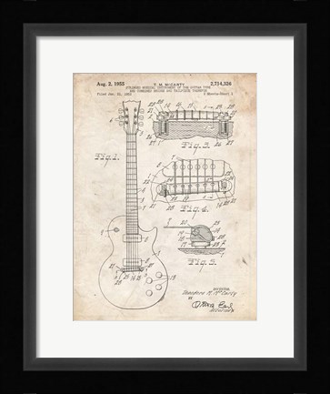 Framed Guitar &amp; Combined Bridge &amp; Tailpiece Therefor Patent - Vintage Parchment Print