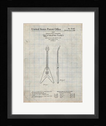 Framed Stringed Musical Instrument Patent - Antique Grid Parchment Print