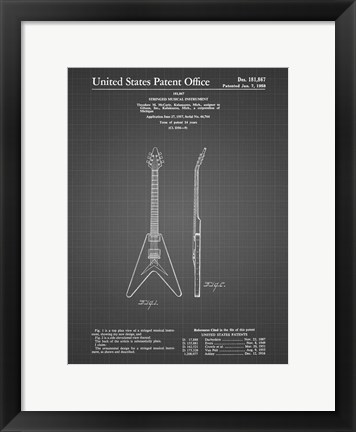Framed Stringed Musical Instrument Patent - Black Grid Print