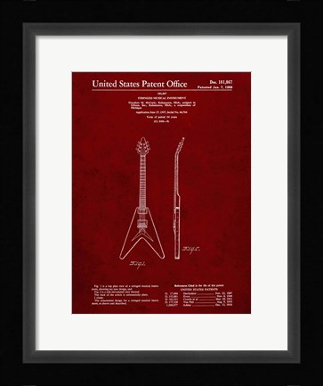 Framed Stringed Musical Instrument Patent - Burgundy Print