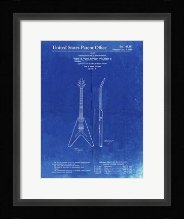 Framed Stringed Musical Instrument Patent - Faded Blueprint Print