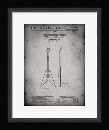 Framed Stringed Musical Instrument Patent - Faded Grey Print