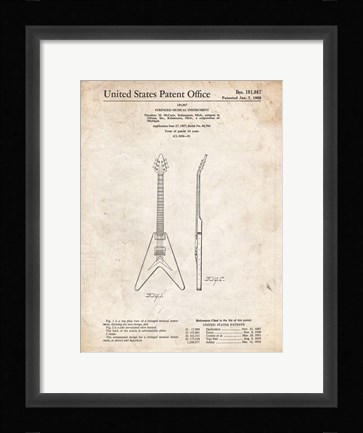 Framed Stringed Musical Instrument Patent - Vintage Parchment Print