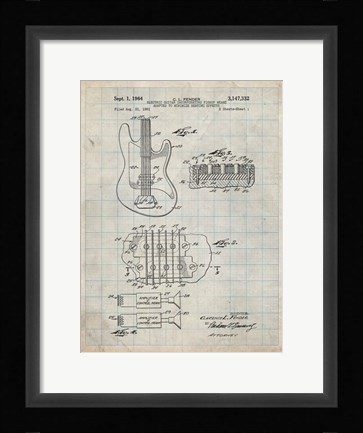Framed Electric Guitar Patent - Antique Grid Parchment Print