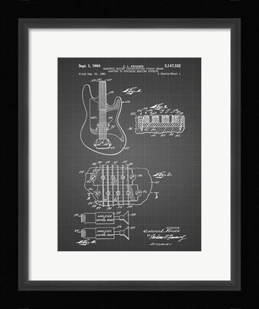 Framed Electric Guitar Patent - Black Grid Print