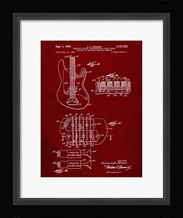 Framed Electric Guitar Patent - Burgundy Print
