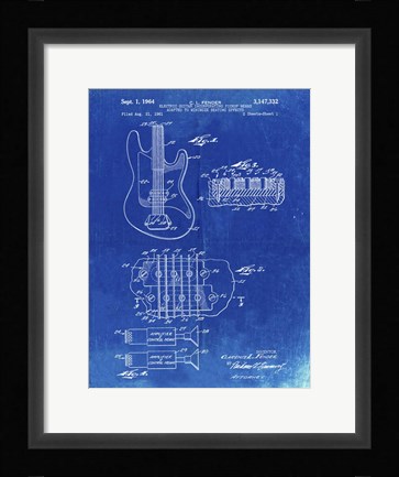 Framed Electric Guitar Patent - Faded Blueprint Print