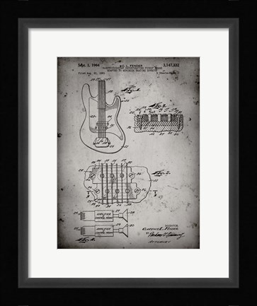 Framed Electric Guitar Patent - Faded Grey Print