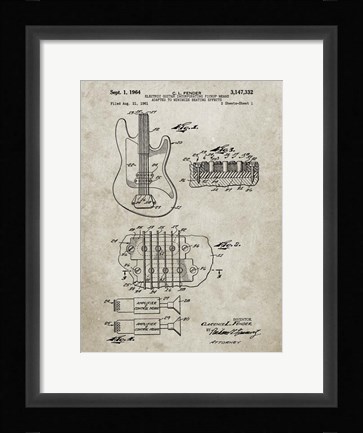 Framed Electric Guitar Patent - Sandstone Print