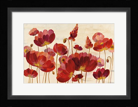 Framed Red Flowers on Cream Print