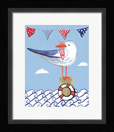 Framed Coastal Bird II on Blue Print