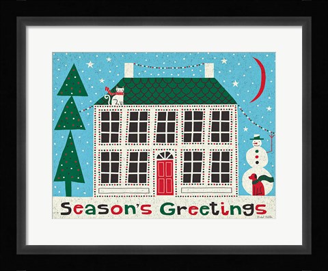 Framed Jolly Holiday Home on Blue Print