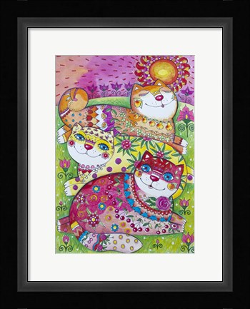 Framed 3 Happy Cats Print