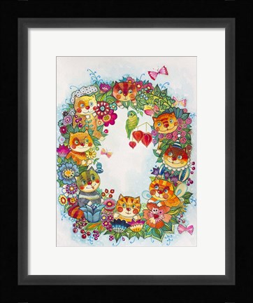 Framed Wreath Cats 2 Print