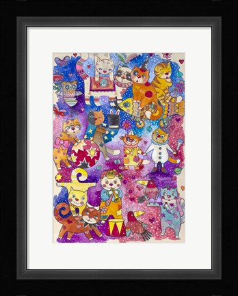 Framed Winter Cat Circus Print