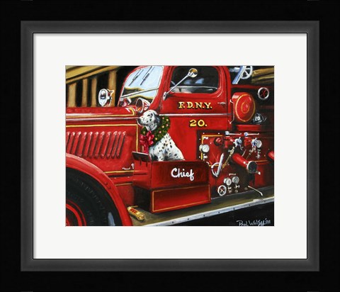 Framed Dalmation Christmas Firetruck Print