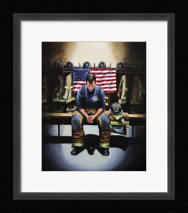 Framed Praying Firefighter Print