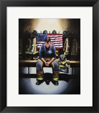 Framed Praying Firefighter Print