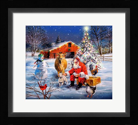 Framed Santa at the Farm Print