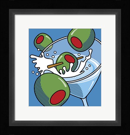 Framed Martini With Olives On Blue Print