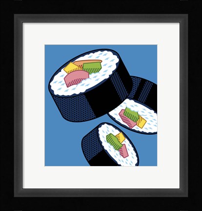 Framed Sushi Rolls On Blue Print