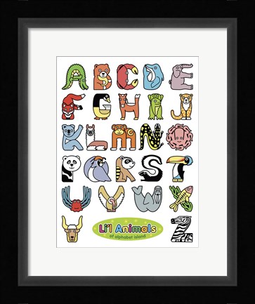 Framed Li'l Animals of Alphabet Island Print