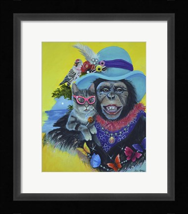Framed Funky Cat and a New Hat Print