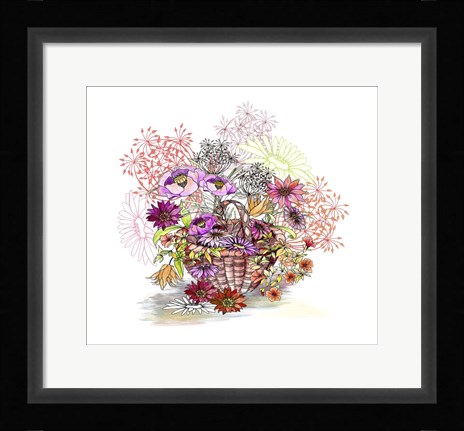 Framed Basket Of Flowers Print