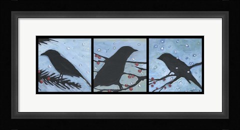 Framed Winter Bird Triptych Print