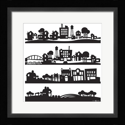 Framed Tinytown Silhouettes Stacked Print