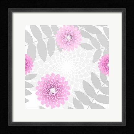 Framed Flowers And Leaves Pattern Pink Print