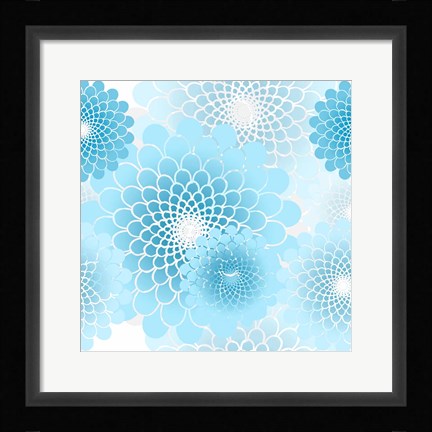 Framed Spiral Flowers Pattern Baby Blue Print