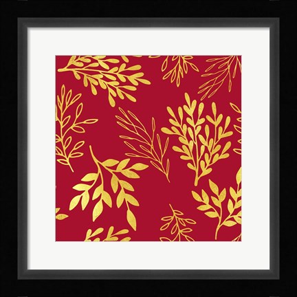 Framed Golden Leaves on Venetian Red Print