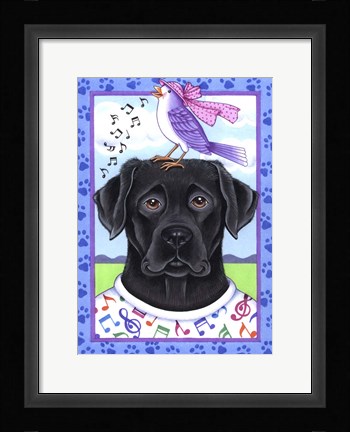 Framed Black Lab Music Lover Print