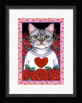 Framed Cat Roses Print
