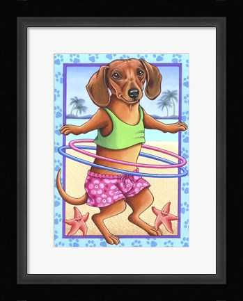 Framed Dachshund Hula Hoop Print