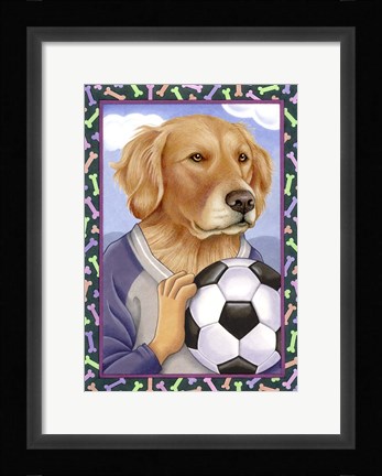 Framed Golden Retriever Soccer Ball Print