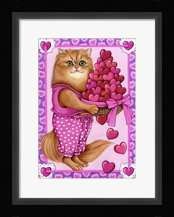 Framed Persian Cat Bowl Of Hearts Print