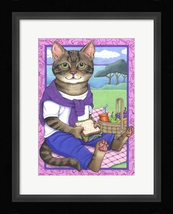 Framed Picnic Cat Print