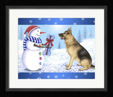 Framed Snowman Dog Print