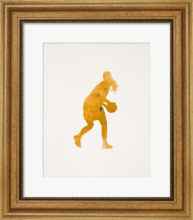 Framed Basketball Girl Watercolor Silhouette Part III Print