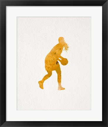Framed Basketball Girl Watercolor Silhouette Part III Print